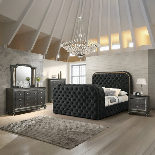 Kana Queen/ E King Bed w/LED, Fireplace & TV Stand