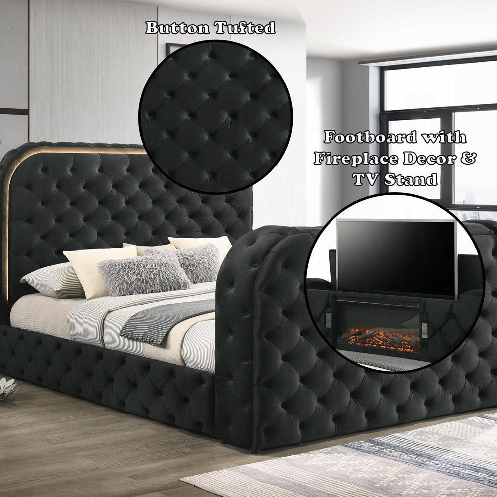 Kana Queen/ E King Bed w/LED, Fireplace & TV Stand
