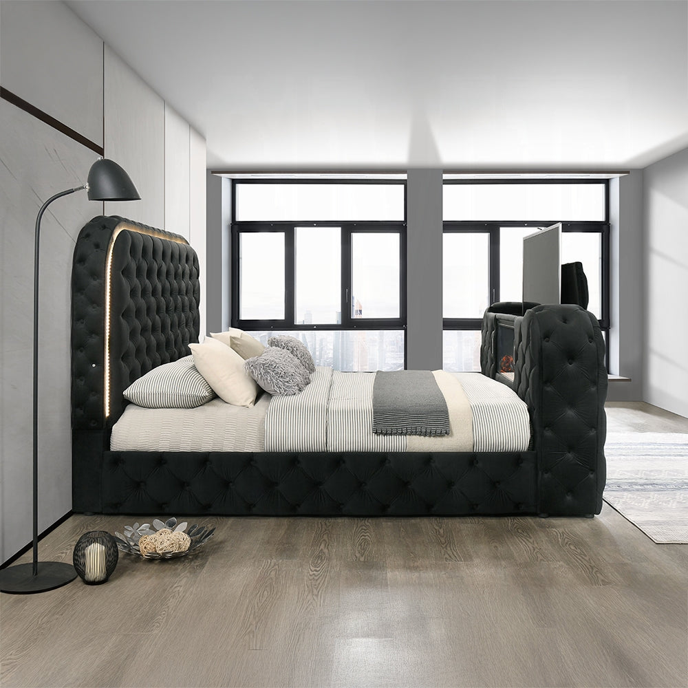Kana Queen/ E King Bed w/LED, Fireplace & TV Stand