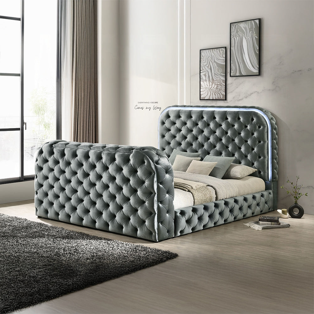 Kana Queen/ E King Bed w/LED, Fireplace & TV Stand