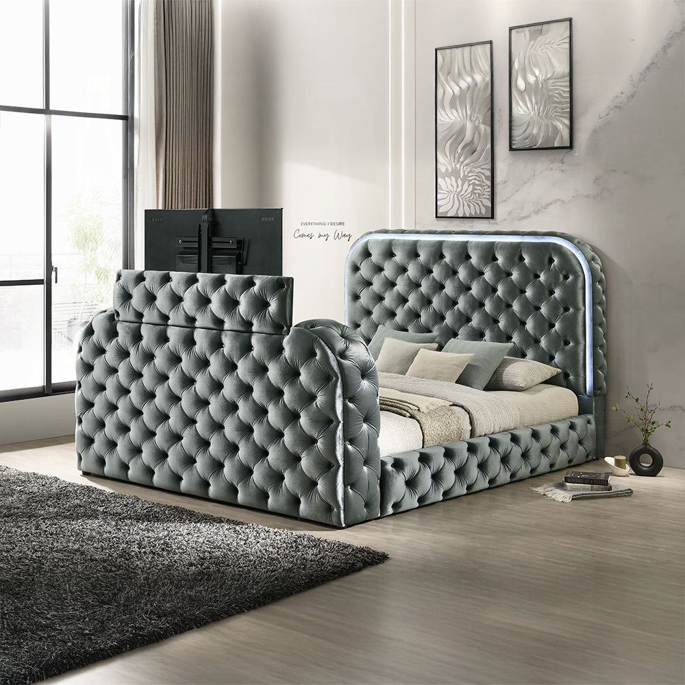 Kana Queen/ E King Bed w/LED, Fireplace & TV Stand