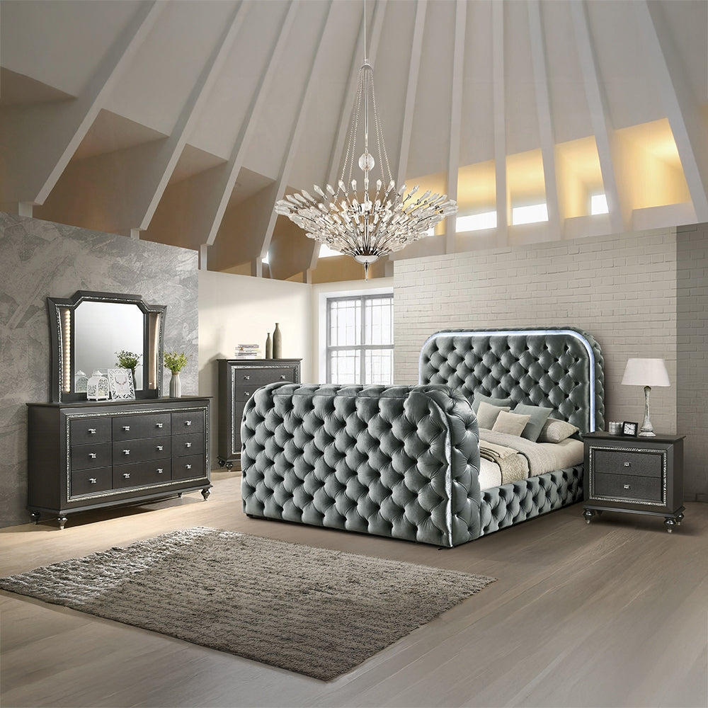 Kana Queen/ E King Bed w/LED, Fireplace & TV Stand