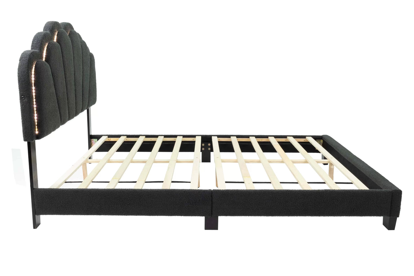 Twin/Full Size bed with Built-In LED Lights, Wool Fabric