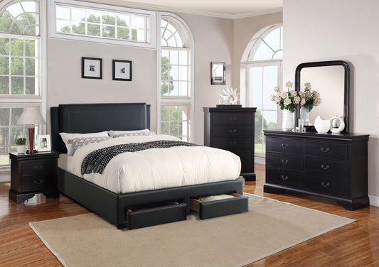 Full/Queen Size Bed, Faux Leather and Storage Drawers