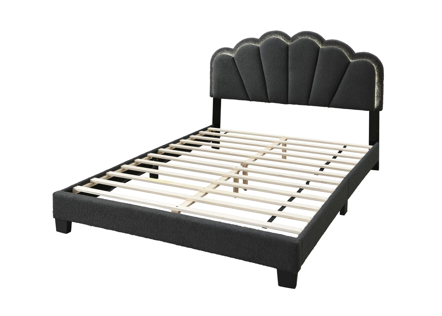 Twin/Full Size bed with Built-In LED Lights, Wool Fabric