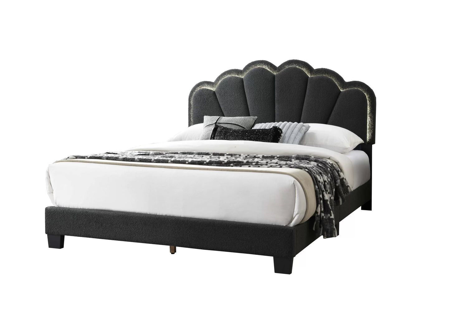 Twin/Full Size bed with Built-In LED Lights, Wool Fabric