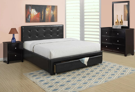 Full/Queen Size Bed, Faux Leather and Storage Drawer
