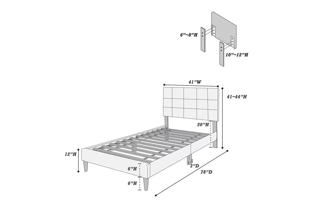 Twin/Full Size Bed, Brushed Linen Fabric