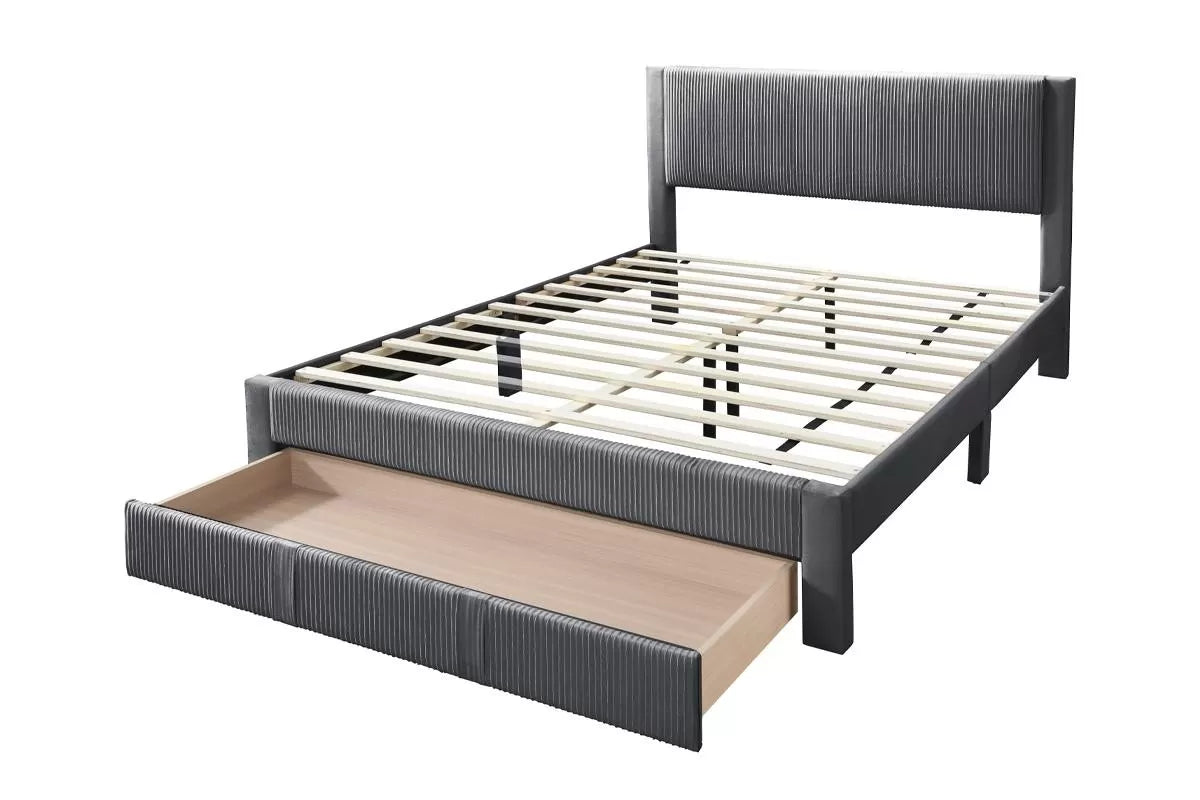 Full/Queen Size Bed, Corduroy and Storage Drawers