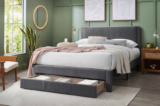 Full/Queen Size Bed, Corduroy and Storage Drawers