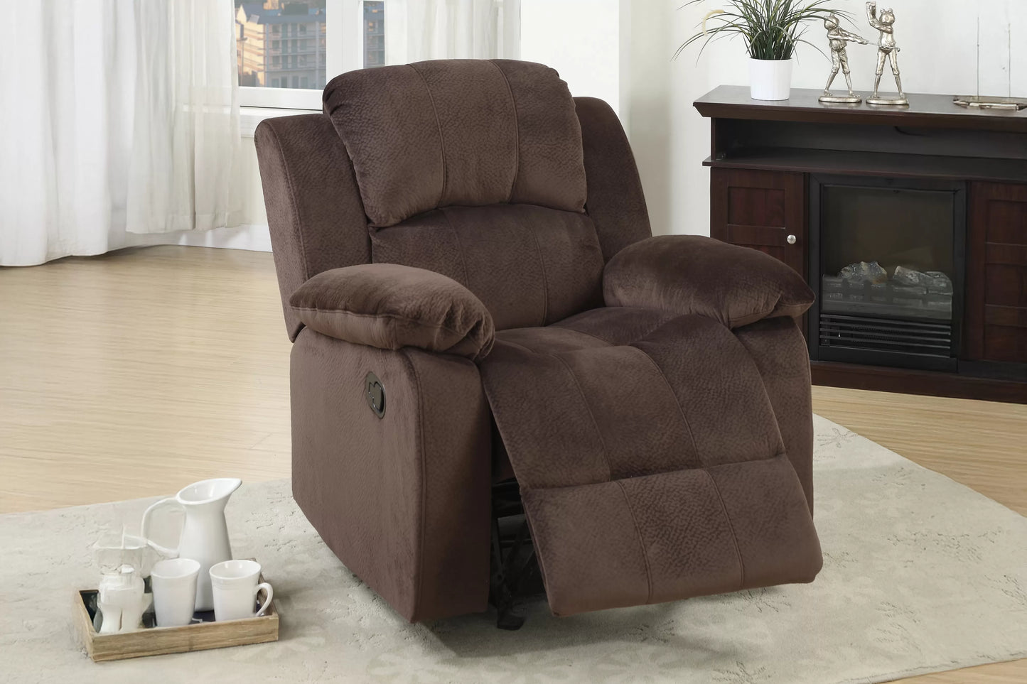 Single Recliner, Chocolate, Padded Suede