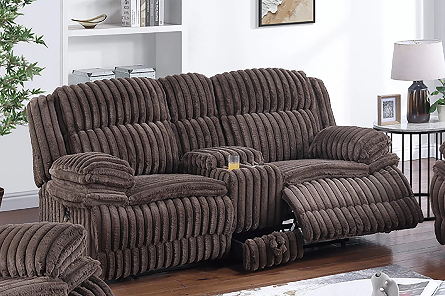Recliner Loveseat, Chocolate-Light Gray, Fur-like Jumbo Corduroy