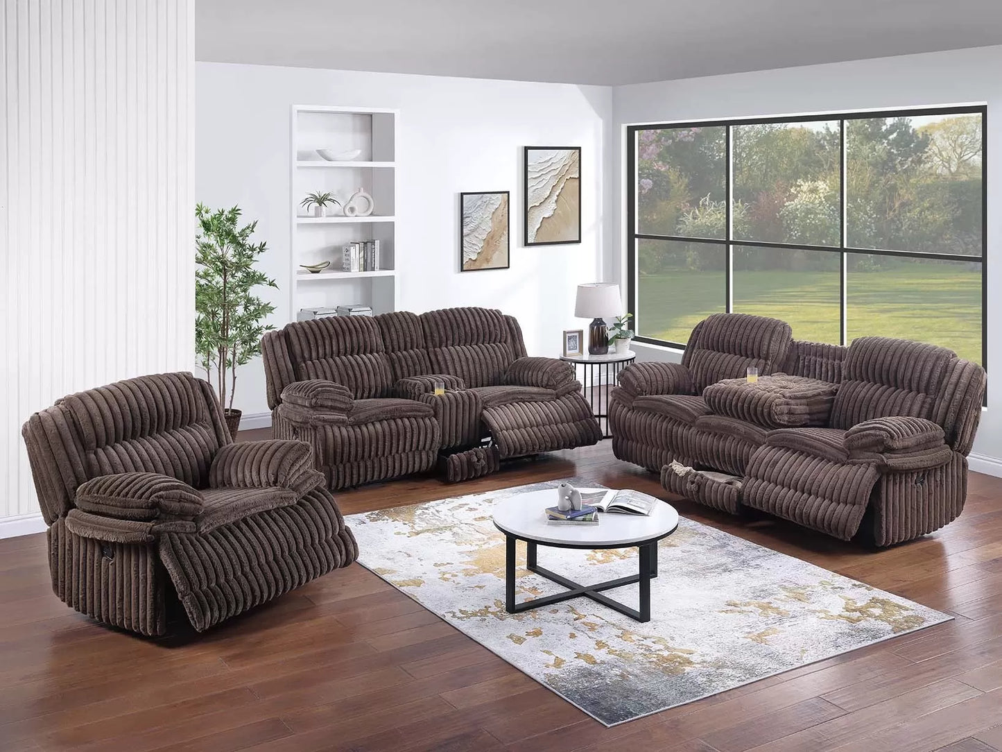 Recliner Loveseat, Chocolate-Light Gray, Fur-like Jumbo Corduroy