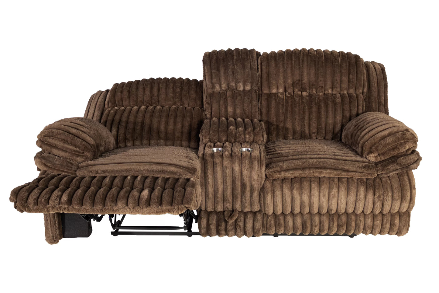 Recliner Loveseat, Chocolate-Light Gray, Fur-like Jumbo Corduroy
