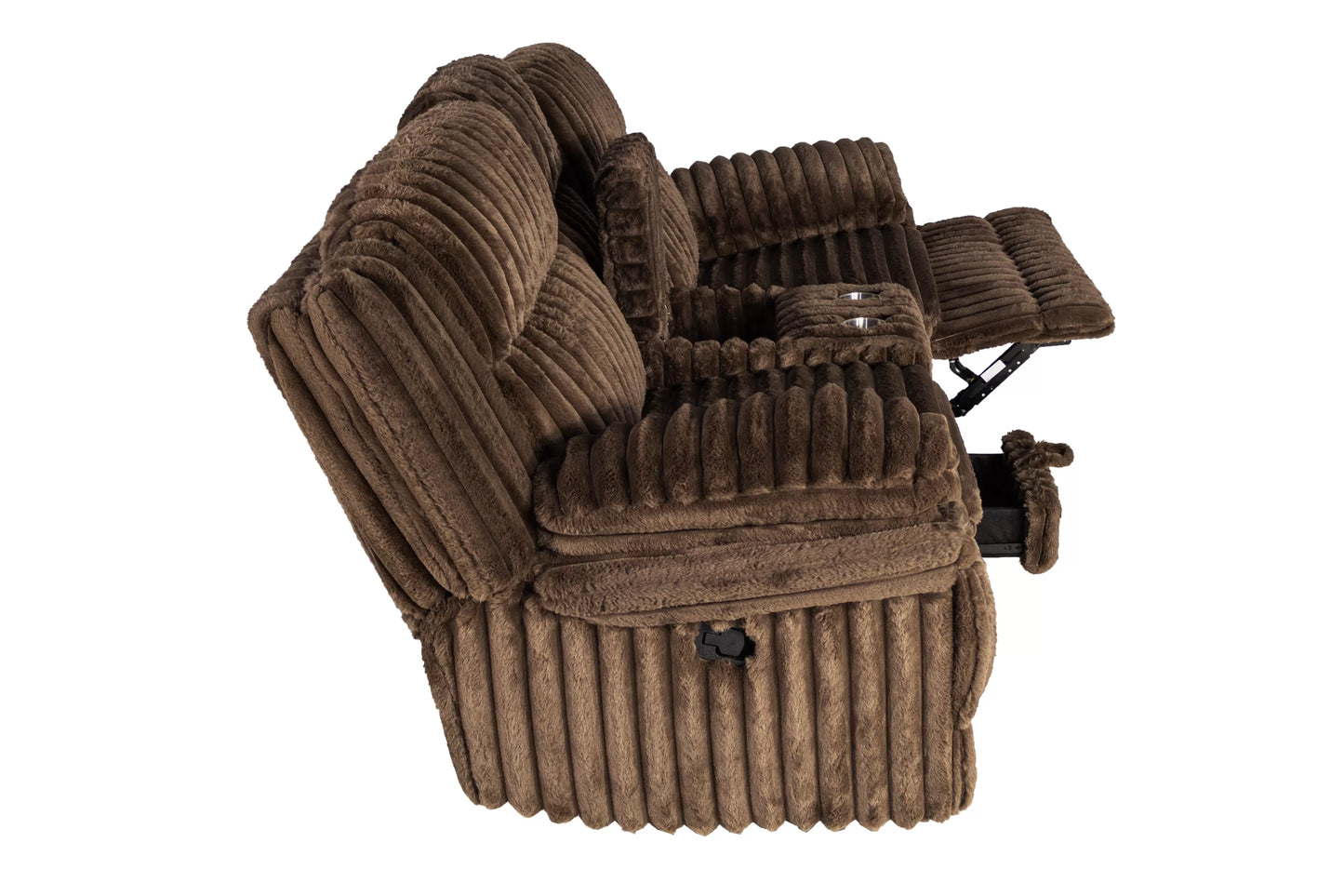 Recliner Loveseat, Chocolate-Light Gray, Fur-like Jumbo Corduroy