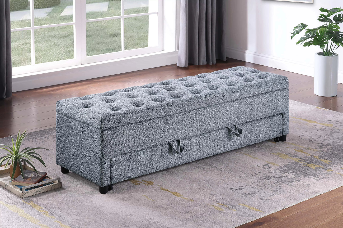 Storage Ottoman With Underseat Drawer, Boucle