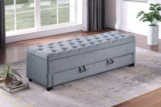 Storage Ottoman With Underseat Drawer, Boucle