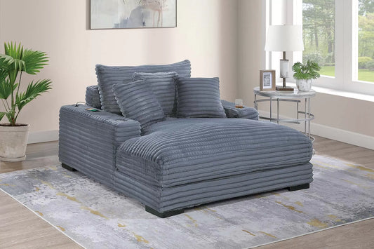 Chaise Lounge With 2 cup Holders & USB Ports, Fur-Like Jumbo Corduroy