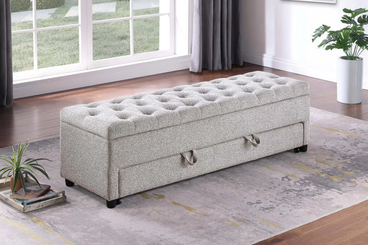 Storage Ottoman With Underseat Drawer, Boucle