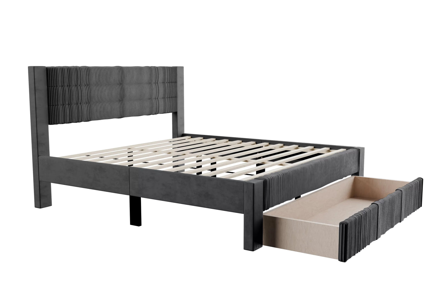 Full/Queen Size Bed, Corduroy and Storage Drawers