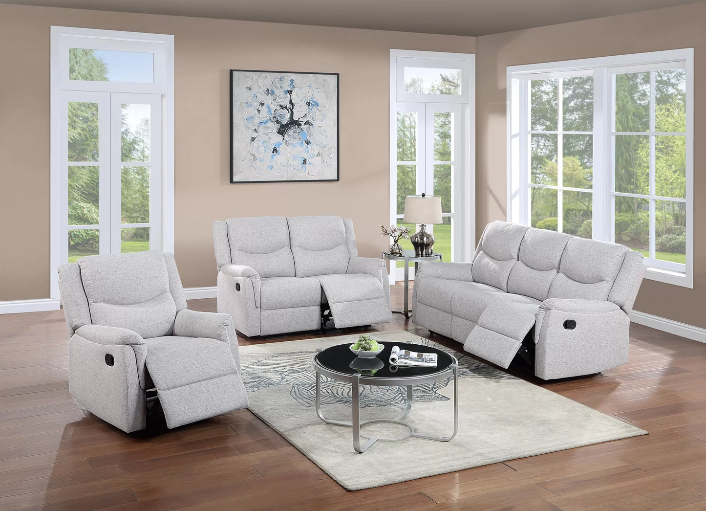 Single Recliner, Dark Gray-Sincere Bone, Burlap-Like Fabric