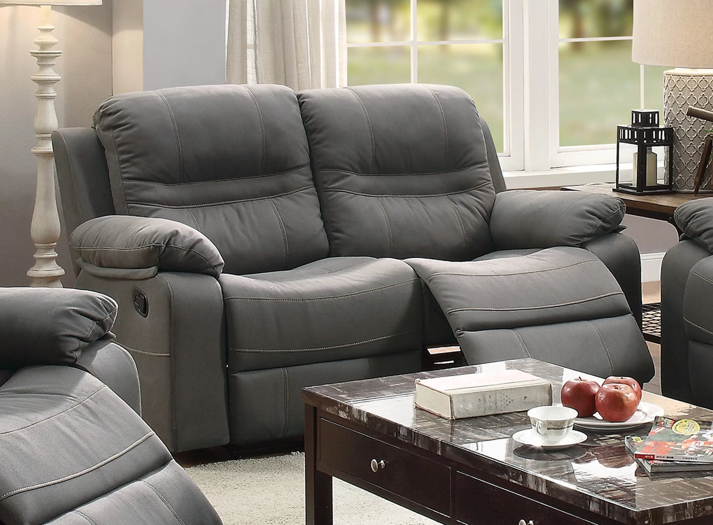 Recliner Loveseat, Slate Blue, Breathable Leathrette