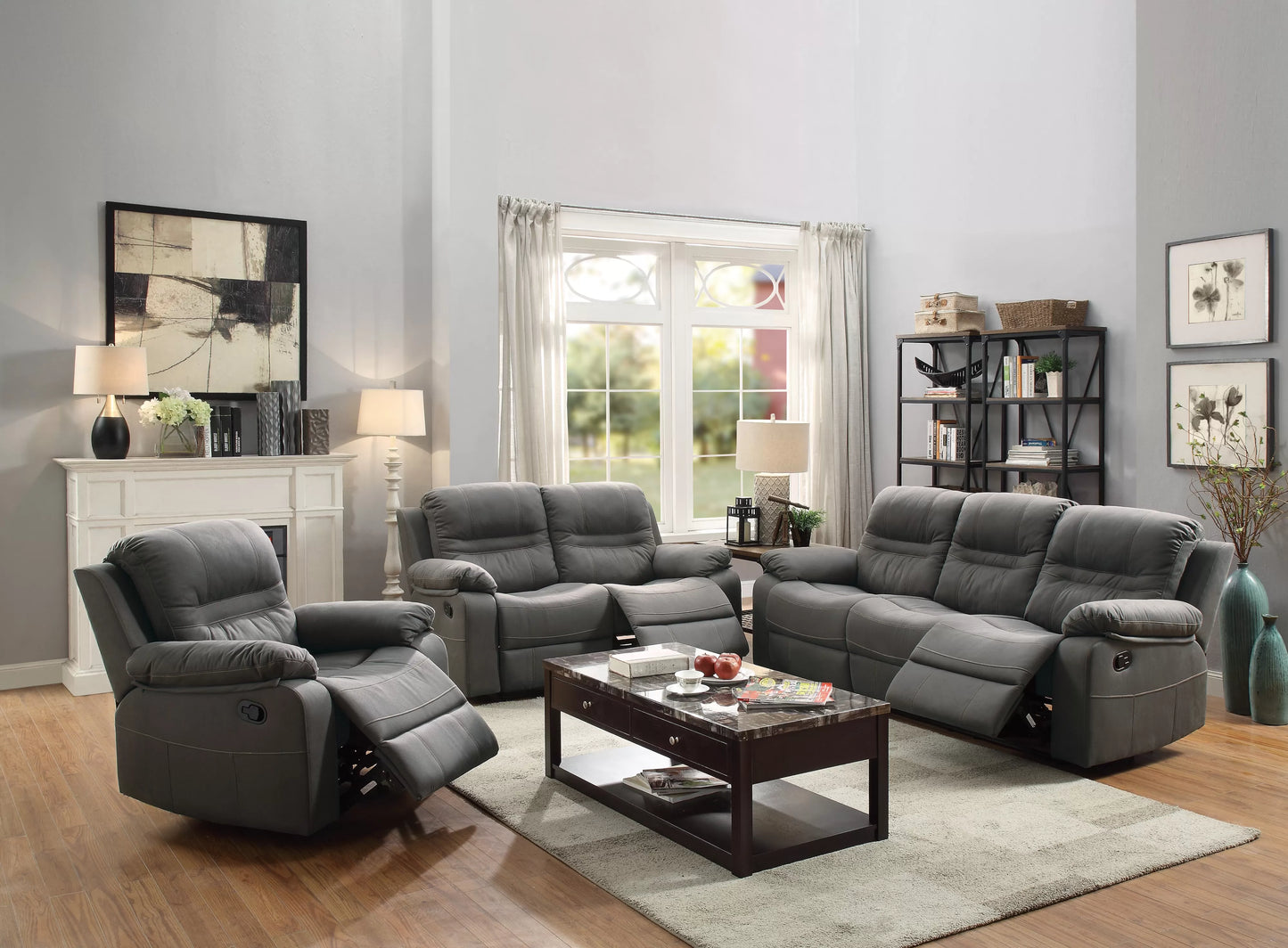 Recliner Loveseat, Slate Blue, Breathable Leathrette