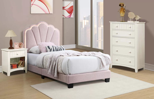 Twin/Full Size bed with Built-In LED Lights, Wool Fabric