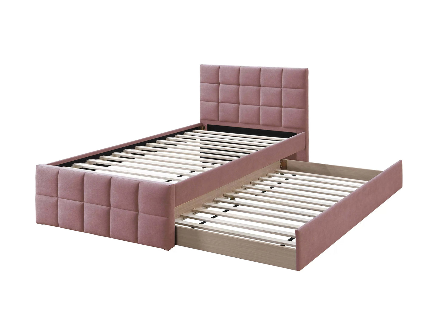 Twin/Full Size Bed, Brushed Linen Fabric With Trundle