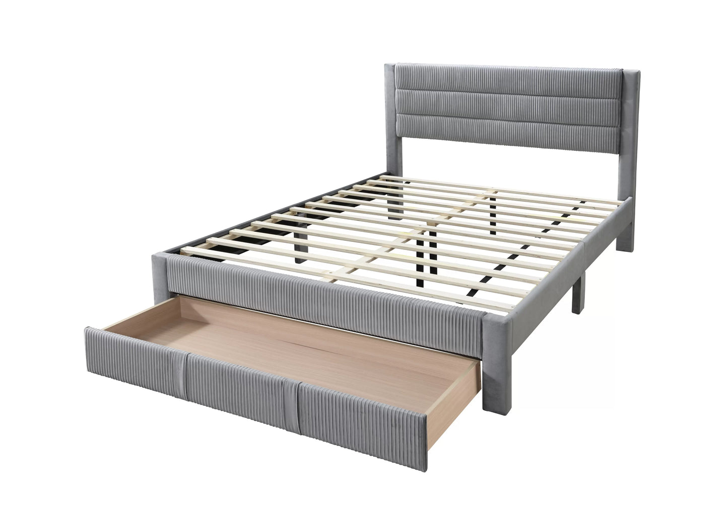 Full/Queen Size Bed, Corduroy and Storage Drawers