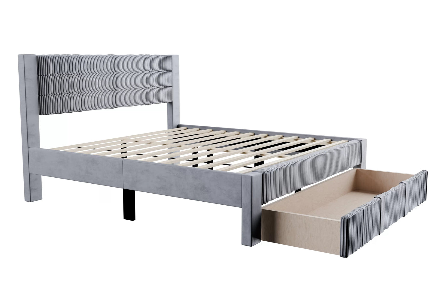 Full/Queen Size Bed, Corduroy and Storage Drawers