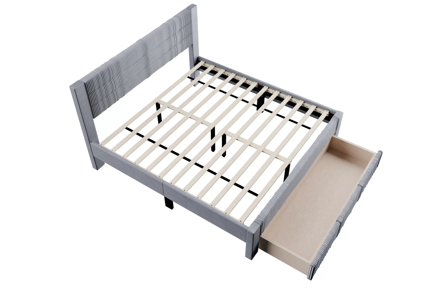 Full/Queen Size Bed, Corduroy and Storage Drawers