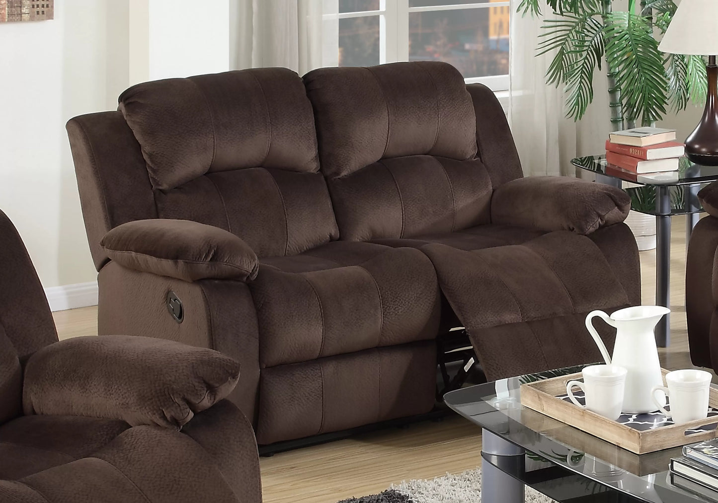 Recliner Loveseat, Chocolate, Padded Suede