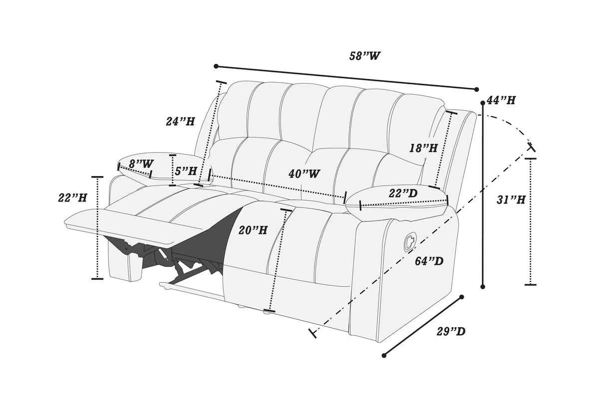 Recliner Loveseat, Chocolate, Padded Suede