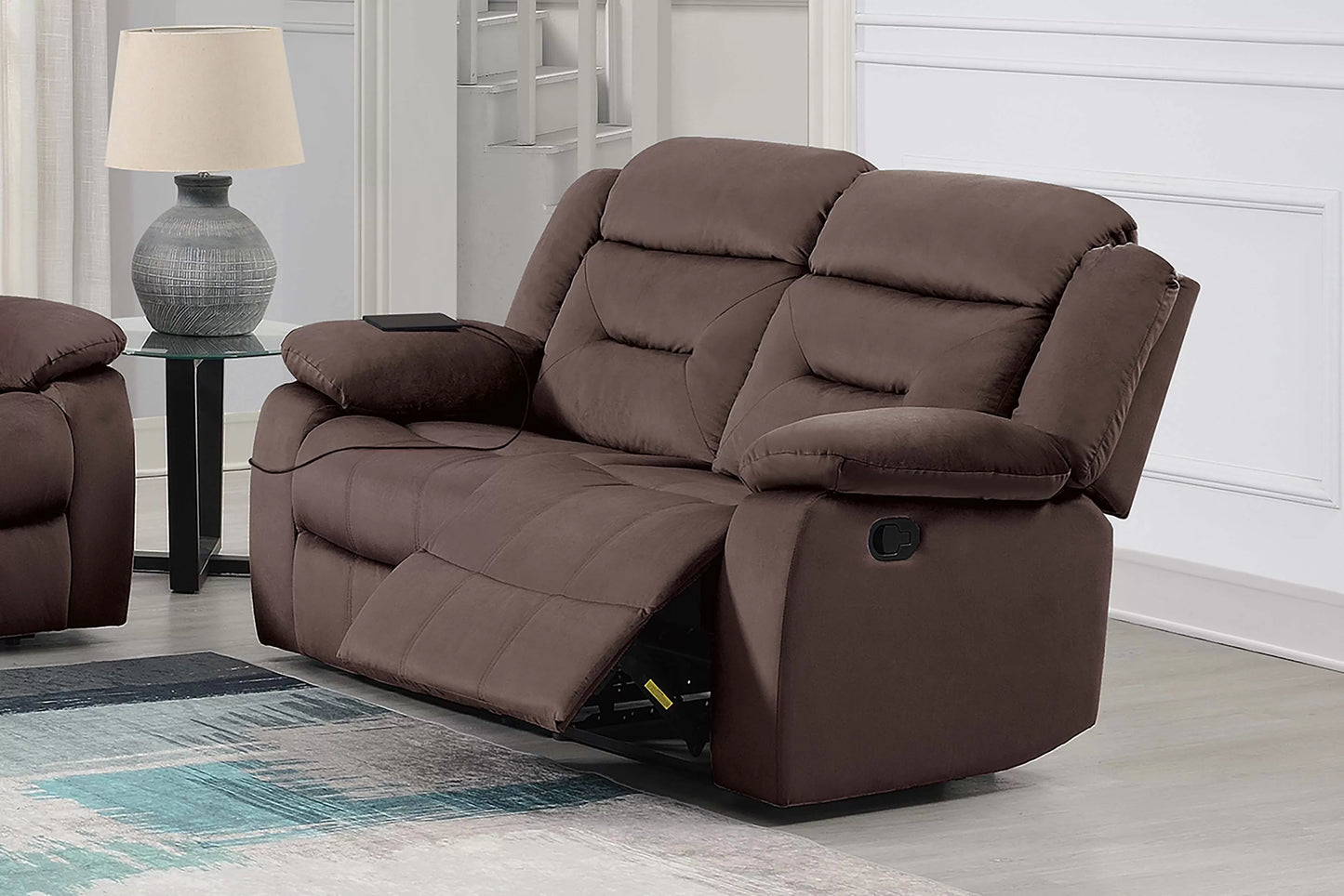Recliner Loveseat, Chocolate-Dark Gray, Velvet