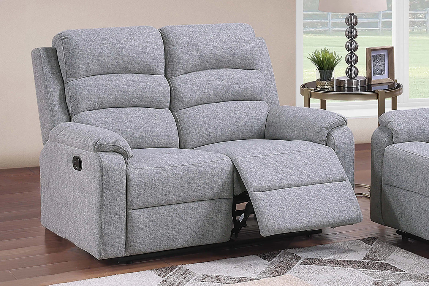 Recliner Loveseat, Dark Gray-Sincere Bone, Burlap-Like Fabric