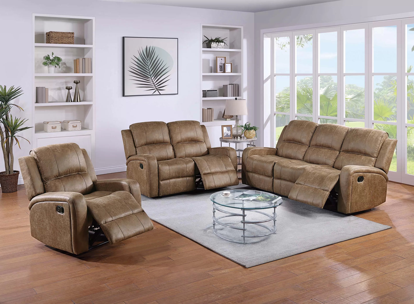 Recliner Loveseat, Smoke-Chestnut, Leather-Like Fabric