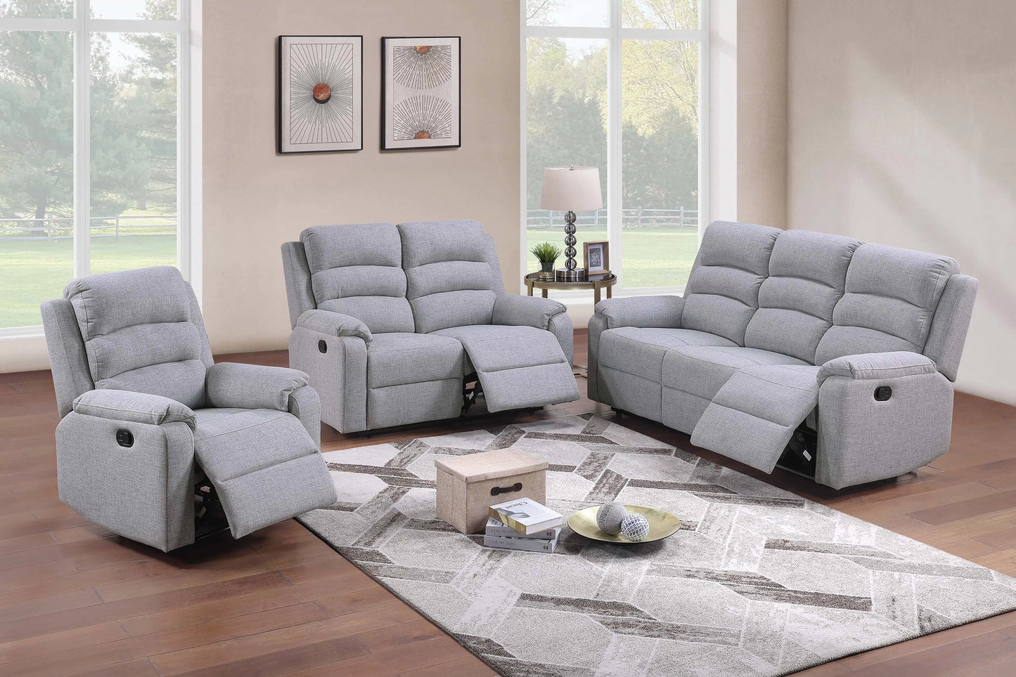 Recliner Loveseat, Dark Gray-Sincere Bone, Burlap-Like Fabric