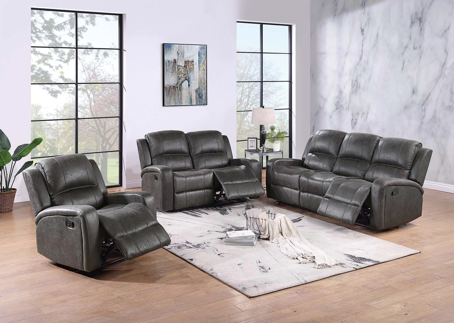 Recliner Loveseat, Smoke-Chestnut, Leather-Like Fabric