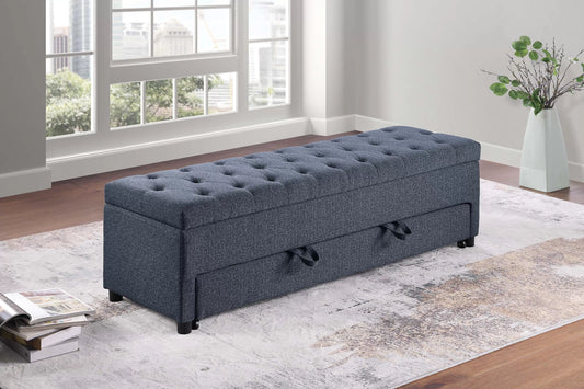 Storage Ottoman With Underseat Drawer, Boucle