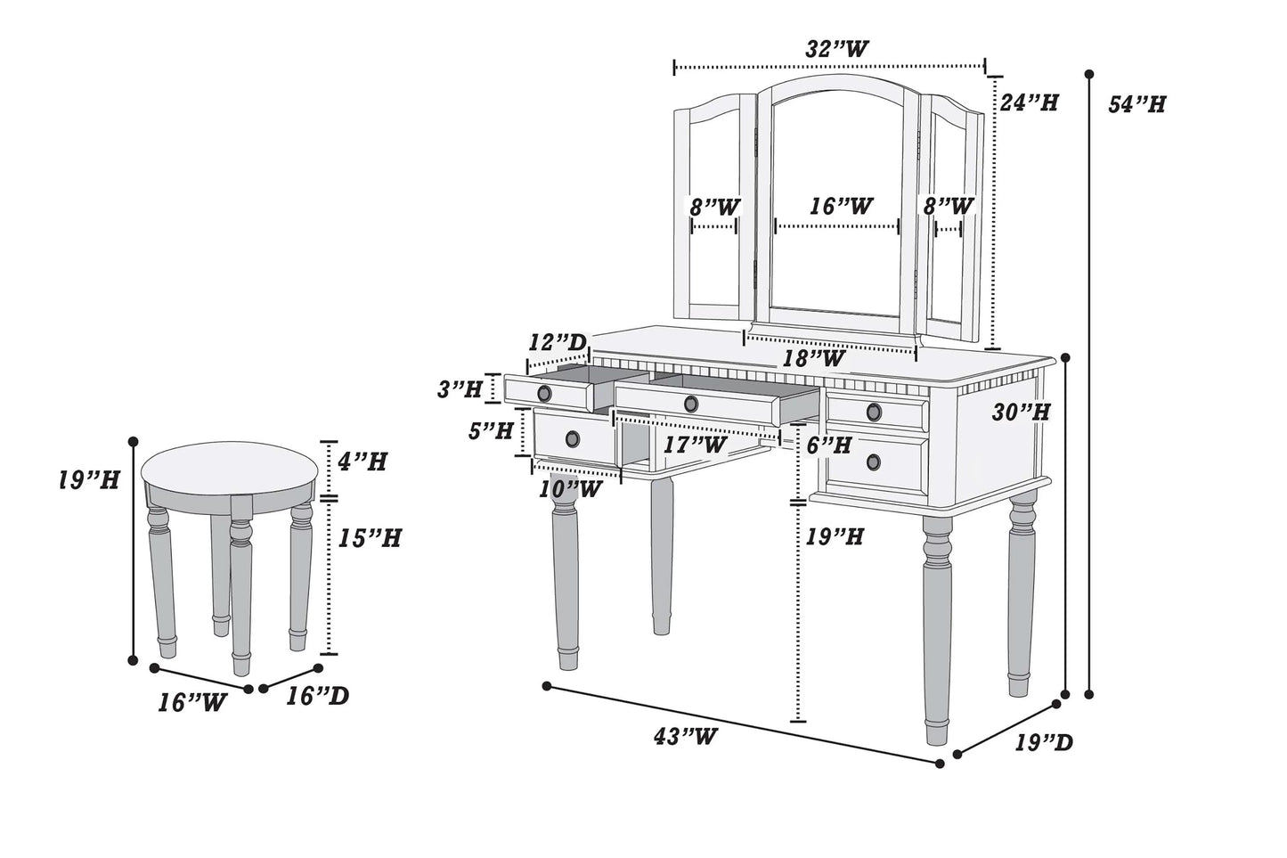 Vanity Set With Stool
