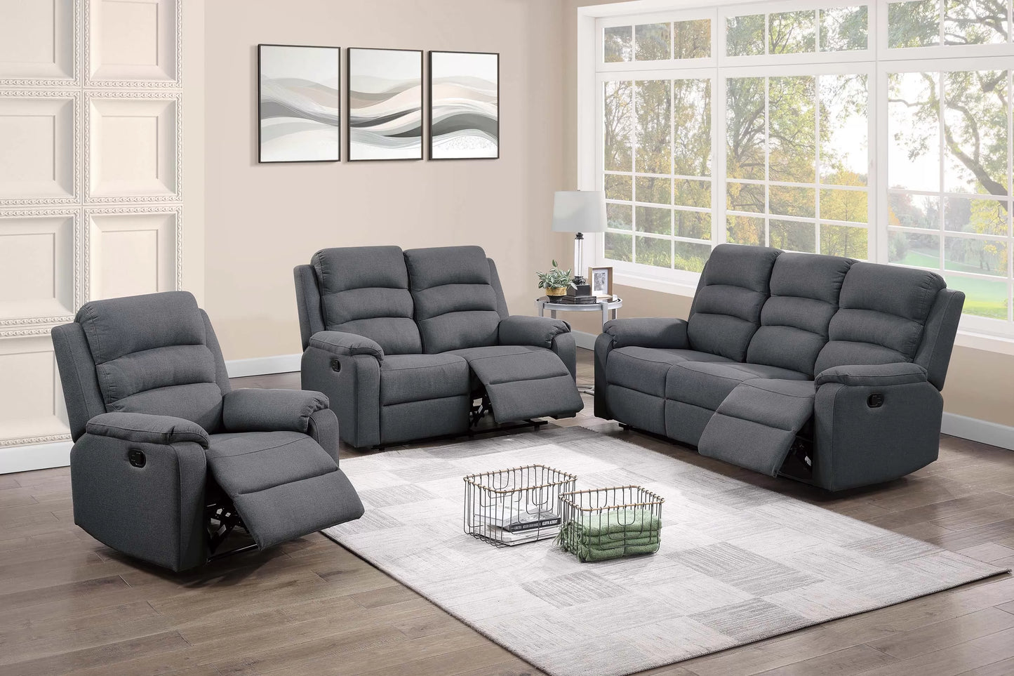 Single Recliner, Dark Gray-Sincere Bone, Burlap Fabric