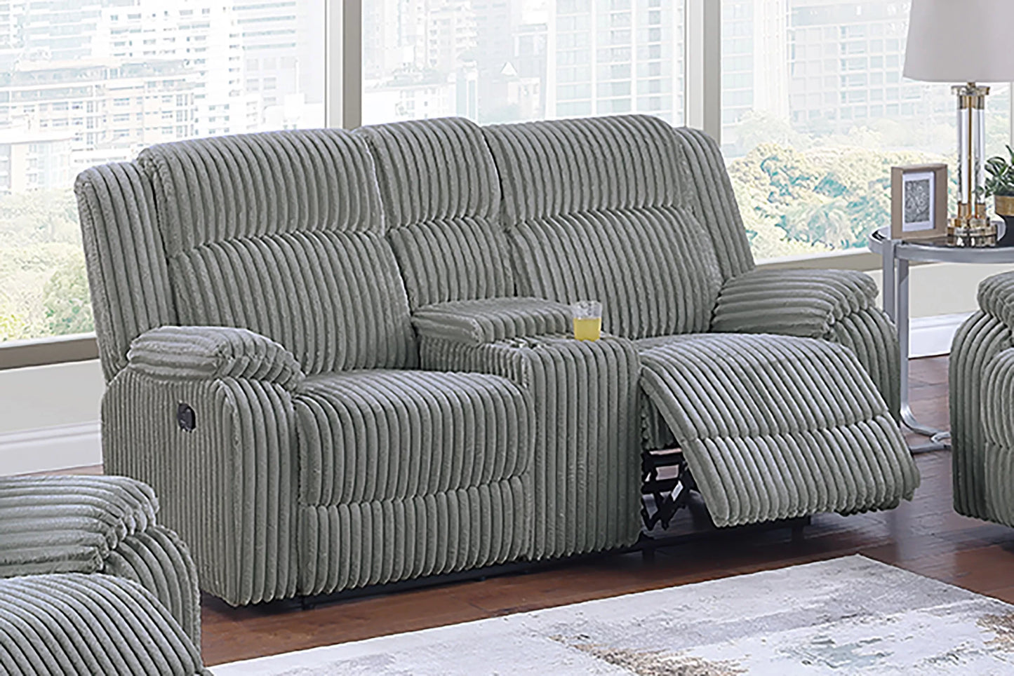Recliner Loveseat, Ash-Smoke, Fur-Like Corduroy