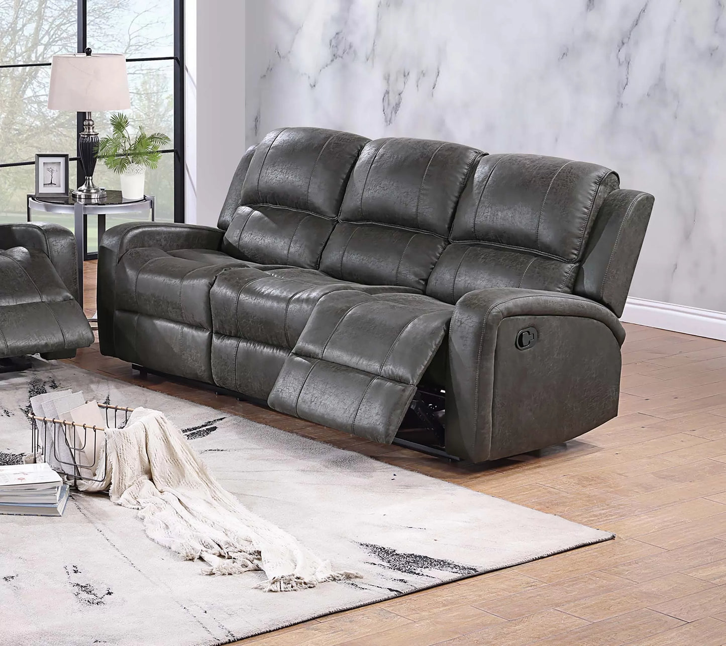 Sofa, Smoke-Chestnut, Leather-Like Fabric