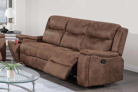 Sofa, Walnut, Auburn, Leather-Like Fabric