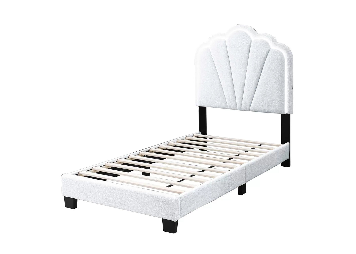 Twin/Full Size bed with Built-In LED Lights, Wool Fabric