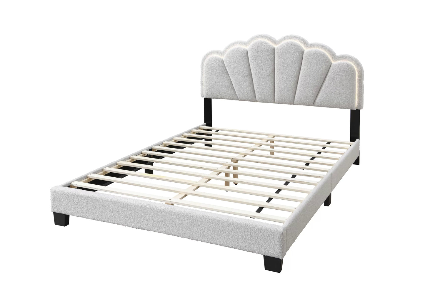 Twin/Full Size bed with Built-In LED Lights, Wool Fabric