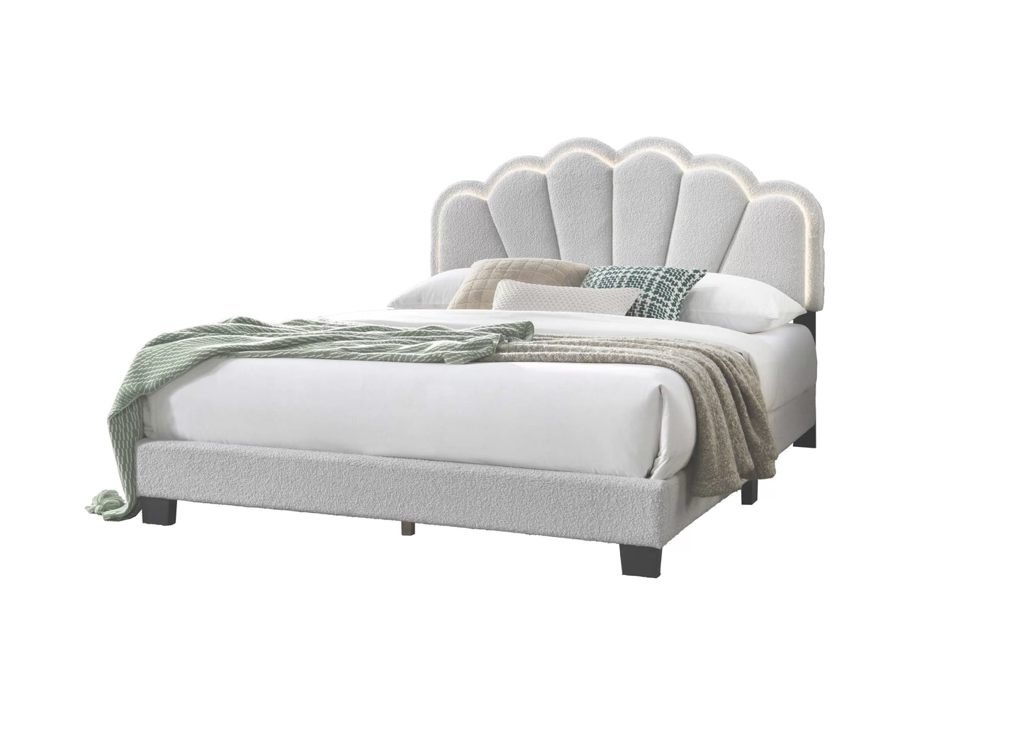 Twin/Full Size bed with Built-In LED Lights, Wool Fabric